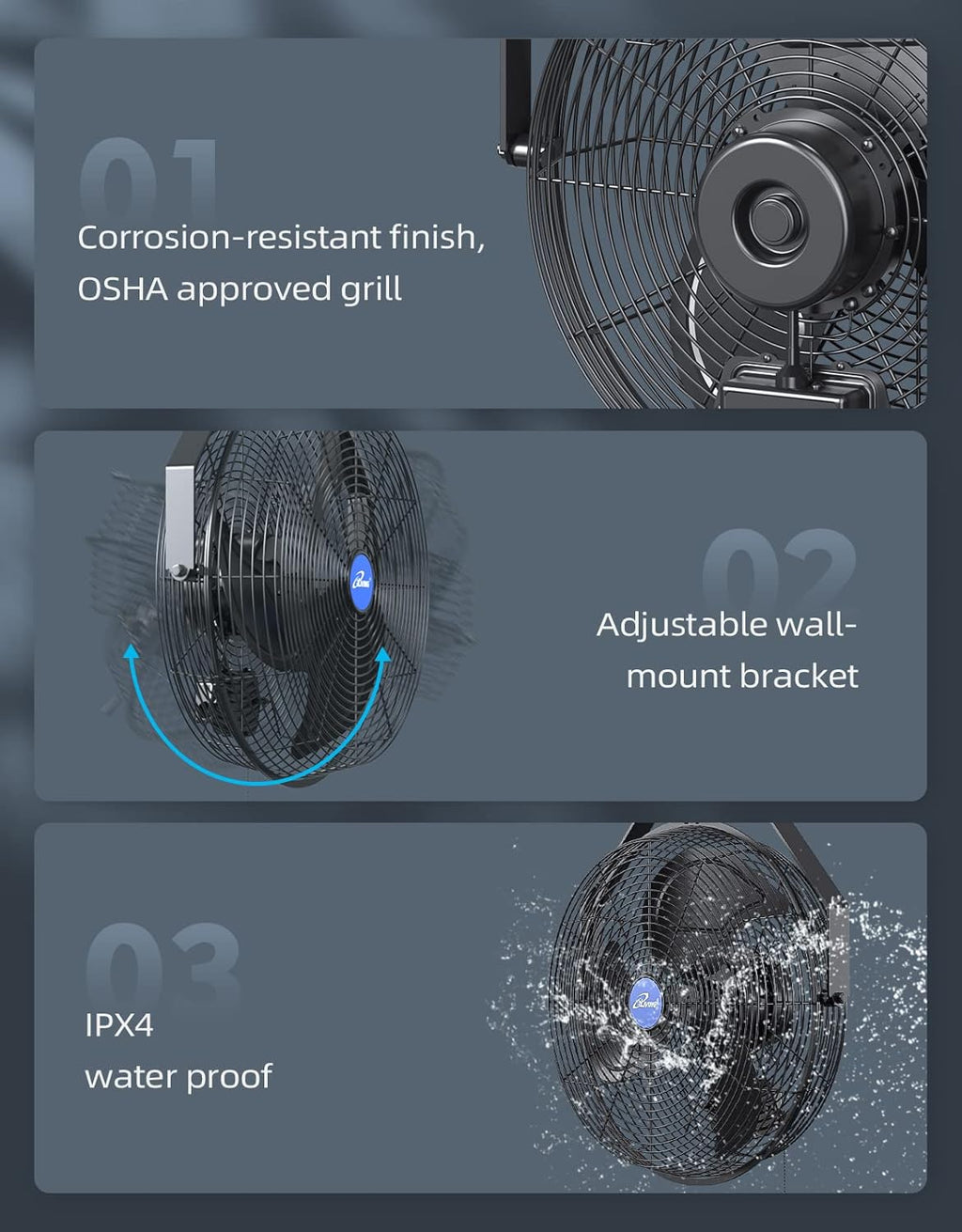 iLiving 18' Wall Mounted Fan - 6360 CFM, 3-Speed, Industrial Grade, Commercial/Residential, Weatherproof Outdoor/Indoor Fan for Garage, Patio, Workshop, Greenhouse | UL Listed, Mist Kit Compatible