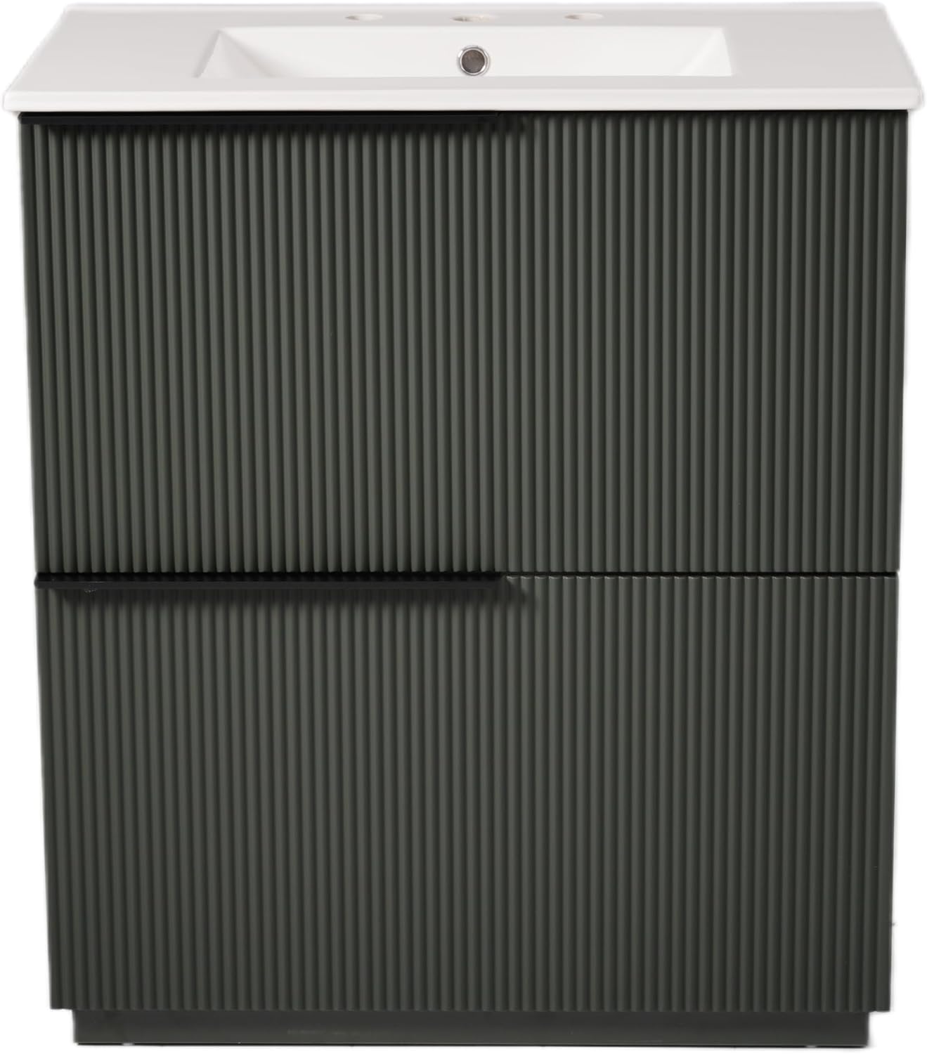 30' Bathroom Vanity Cabinet, Ceramic Sink Top, Fluted Front, 2 Full-Extension Drawers, Perfect for Master Suite, Cozy Guest Bath, or Compact Powder Room