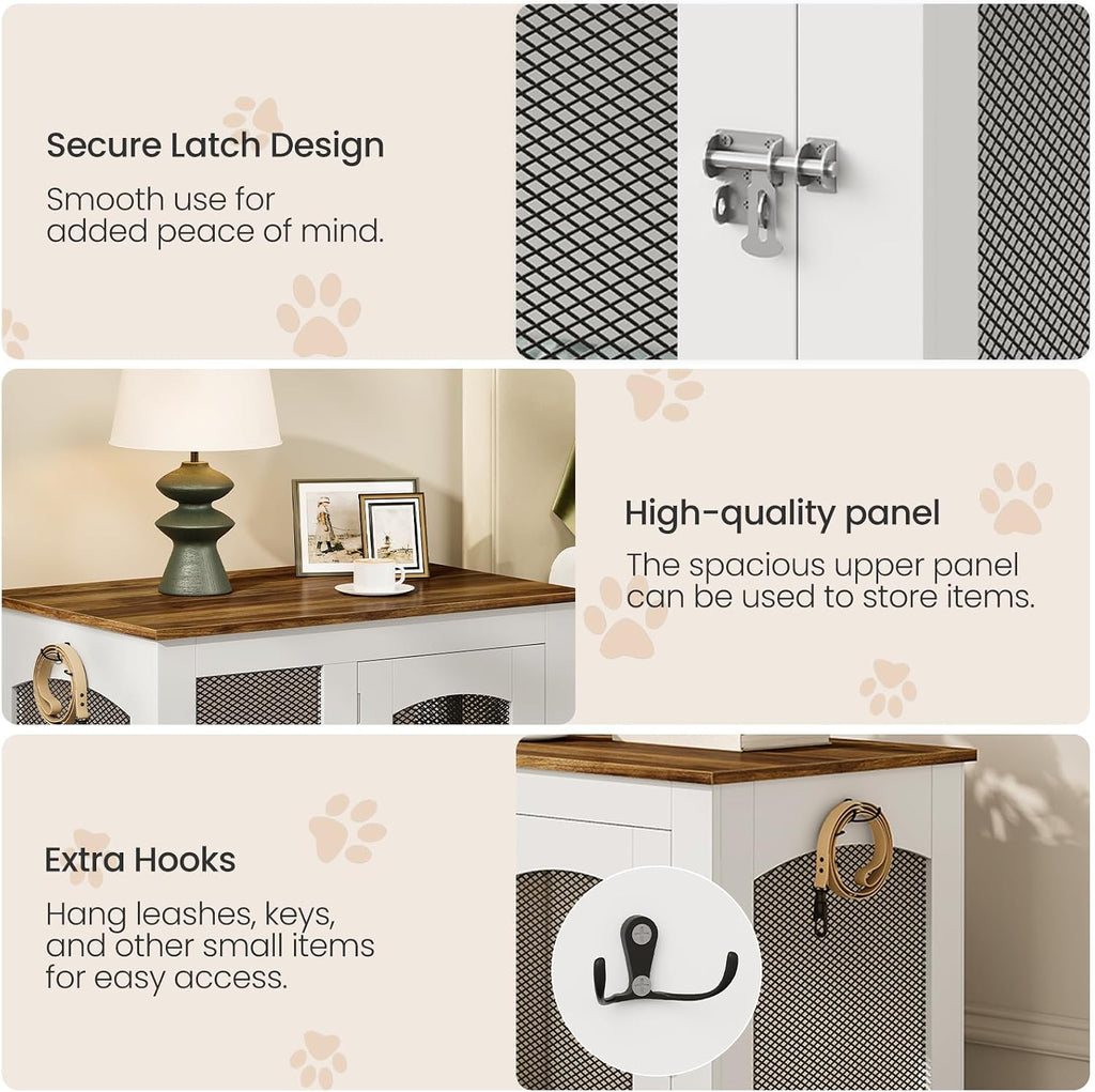CHOEZON Wooden 30.1' Dog Crate Furniture, Farmhouse Pet Cage End Table with Secure Lock, Ventilated Mesh for Medium Dogs, Dog Kennel Furniture for Living Room, Bedroom, White and Walnut MGW02WL