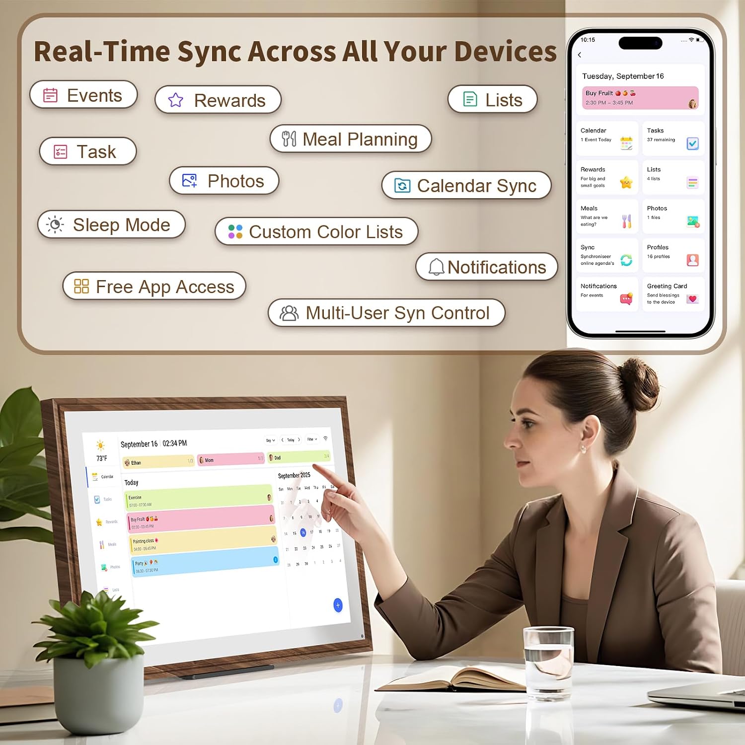 21.5 Inch Digital Calendar Chore Chart with Touchscreen - Full HD Interactive Display, Wall & Desk Mountable Family Planner, to-Do List & Meal Planner, Digital Picture Frame Gifts for Women Mom