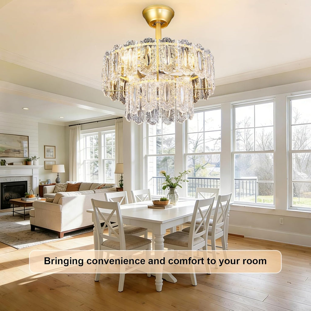 Depuley Bedroom Ceiling Fan with Lights: 20' Gold Chandelier Small Fan with Remote Control - Modern Crystal Fandelier for Girl's Bedroom Living Room Nursery (E26 Bulbs Not Included)