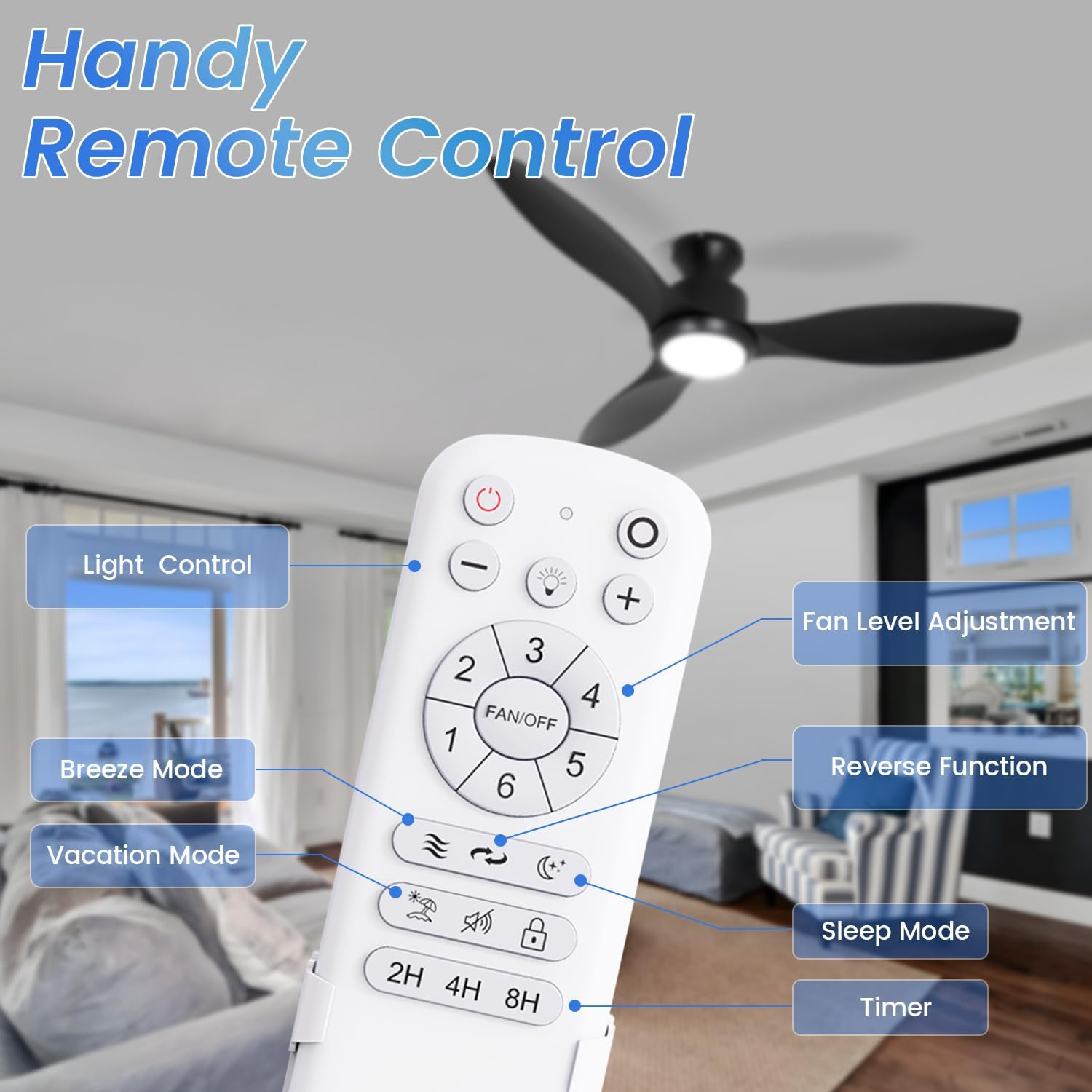 48' Ceiling Fan with Light and Remote, Black Flush Mount Ceiling Fan with 3 Blades,3 Color Dimmable Lights, 6 Speeds, Queit DC Motor, Memory Function, Indoor/Outdoor/Bedroom/Living Room/Patios, Black