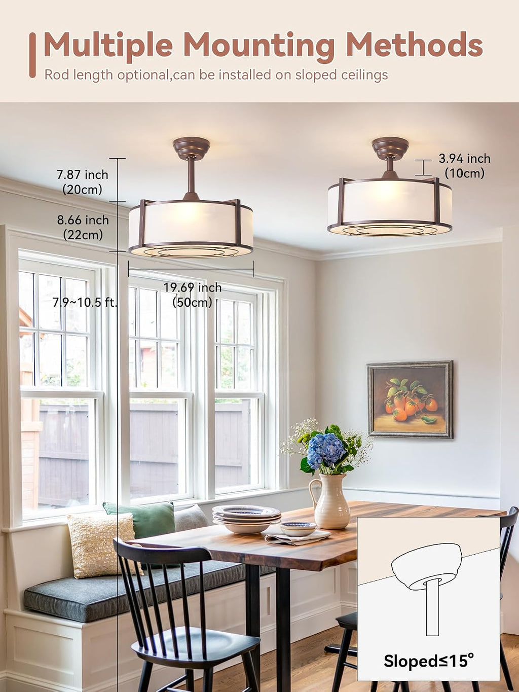 20' Brown Fandelier Ceiling Fans with Lights, Boho Rattan Ceiling Fan with Light Remote Control, Caged Mid-Century Modern with 6 Speeds for Bedroom, Nursery, Living Room