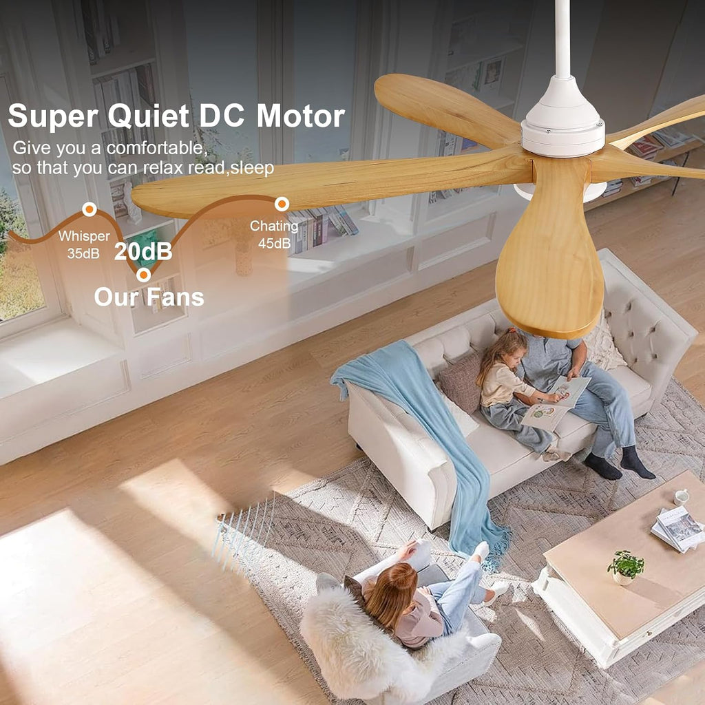OKDNEG 60 Inch Ceiling Fans with Lights and Remote, 5 Wood Fan Blades Ceiling Fan,3CCT Dimmable,Timer,Quiet DC Motor,6 Speed,Indoor Outdoor Ceiling Fan for Offices Farmhouse Gazebo Patio