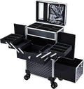 Professional Makeup Train Case Extendable Cosmetology Case on wheels | Rolling makeup station with a drawer and trays, ideal for makeup artists or dance competitions. Super organized.