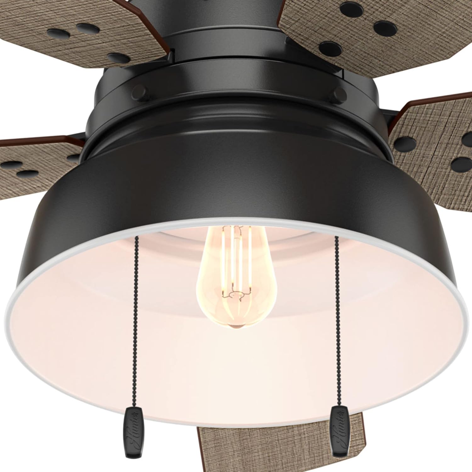 Hunter 52 inch Outdoor or Indoor Ceiling Fan with LED Light - Black Rustic Ceiling Fan with Pull Chain, For Bedroom, Living Room, or Patio, Standard Mount, No Remote - Mill Valley 59307, Matte Black
