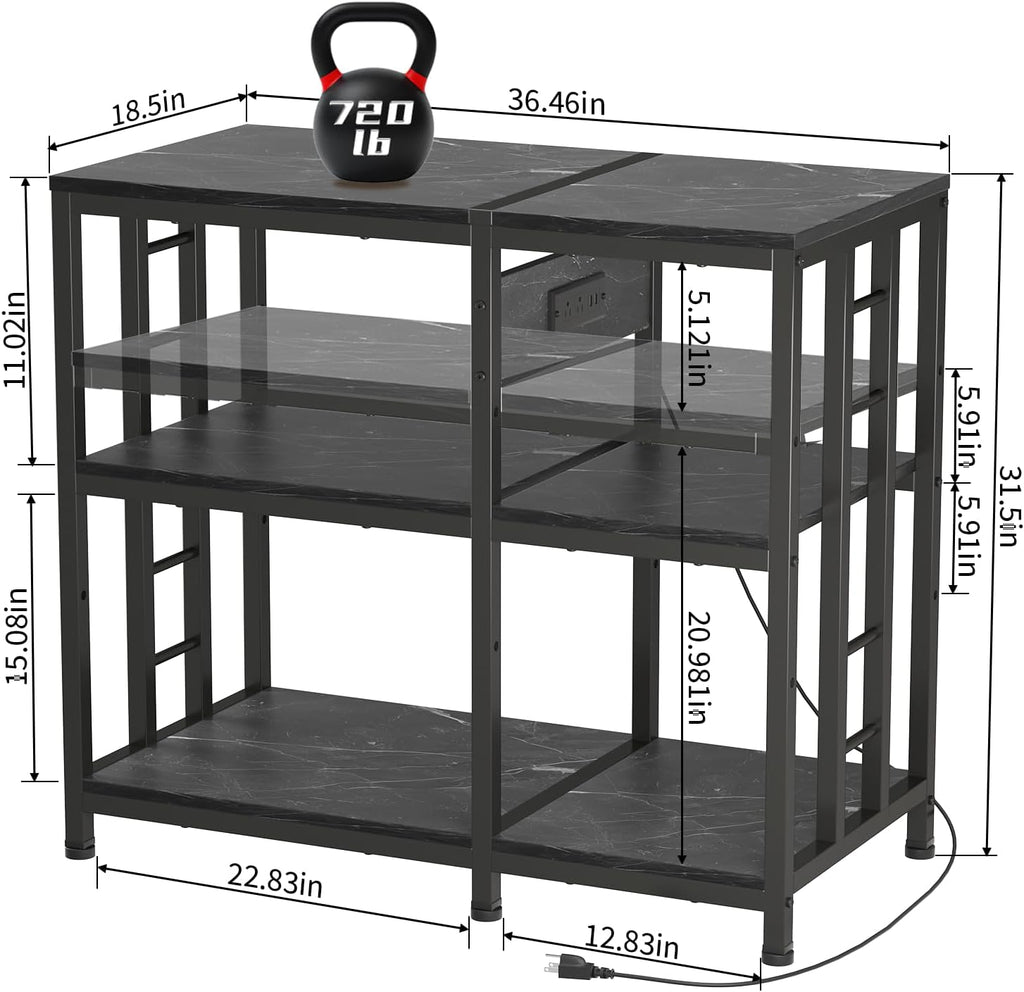 Reinforced 40-50 Gallon Aquarium Stand with Power Outlet | Ultra-Stable 720LBS Capacity Metal Fish Tank Stand for Reptile/Aquatic Setups, 5-Tier Adjustable 37'x19' Steel Shelving System