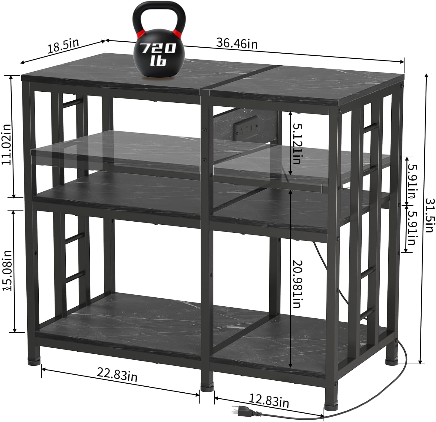 Reinforced 40-50 Gallon Aquarium Stand with Power Outlet | Ultra-Stable 720LBS Capacity Metal Fish Tank Stand for Reptile/Aquatic Setups, 5-Tier Adjustable 37'x19' Steel Shelving System