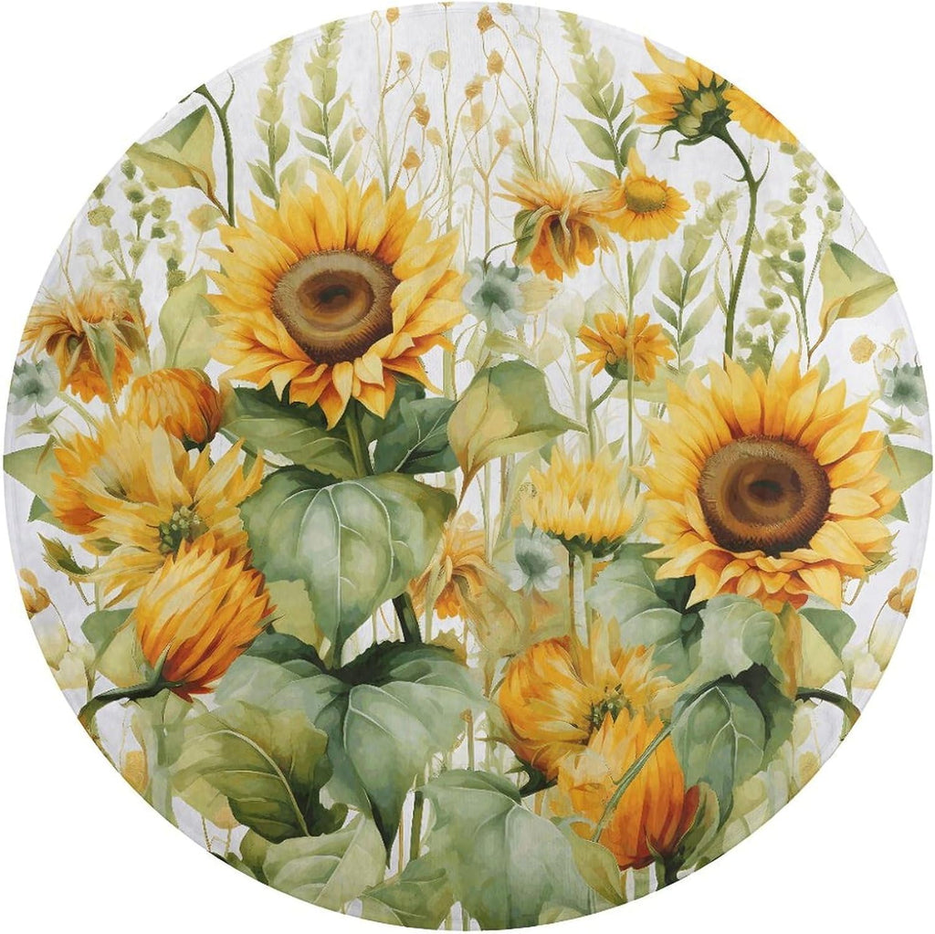Sunflower and Corn Coral Velvet Round Floor Mat Non-Slip Bath Rug Floor Covering for Bathroom Vanity Guest Suite & Vacation Home