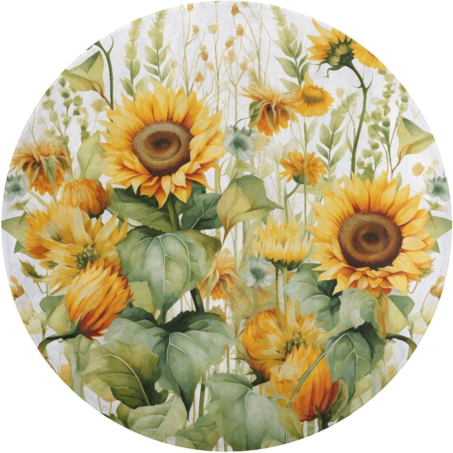 Sunflower and Corn Coral Velvet Round Floor Mat Non-Slip Bath Rug Floor Covering for Bathroom Vanity Guest Suite & Vacation Home