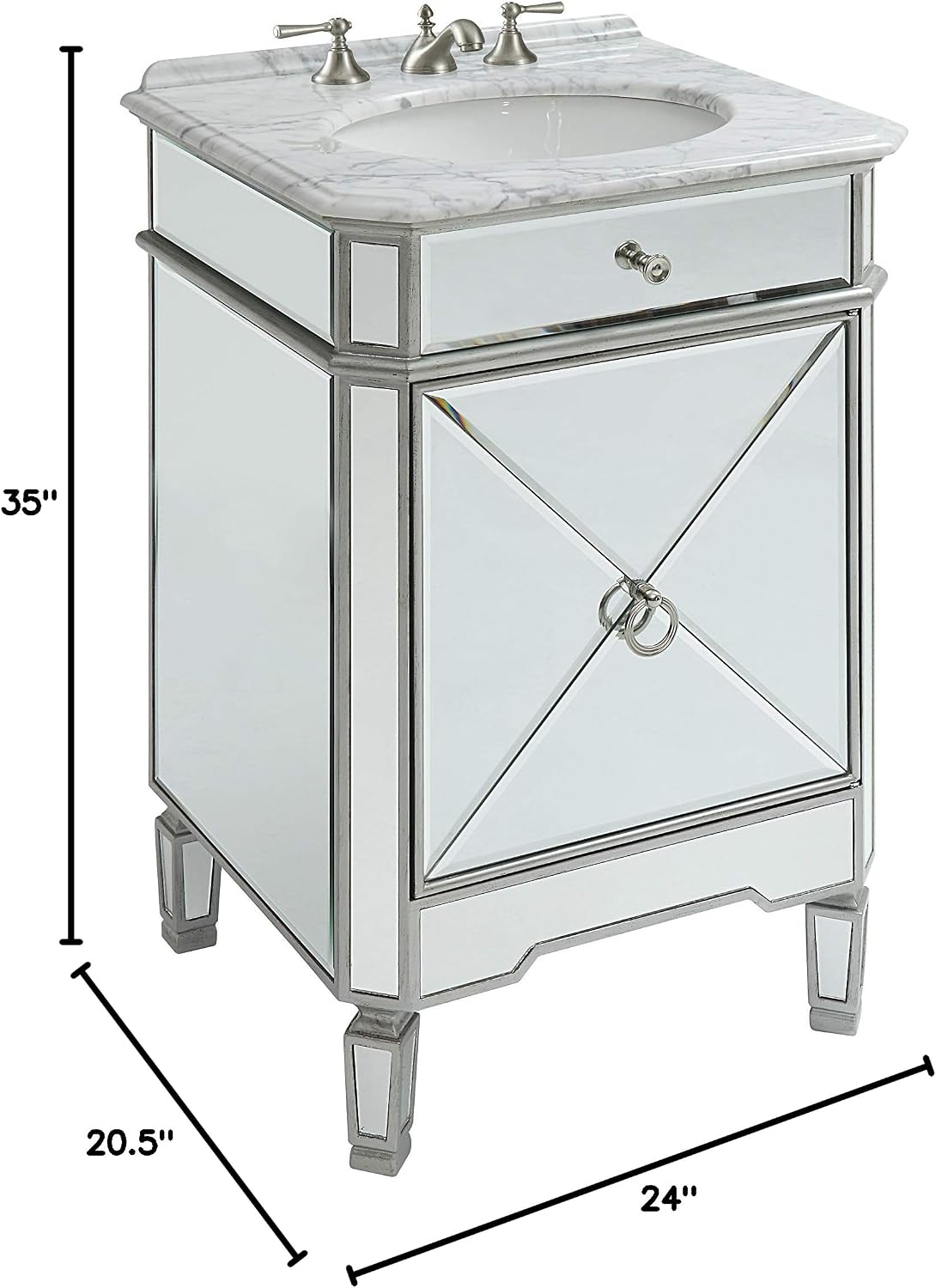24' Mirrored Reflection Antique Silver Asger Powder Room Bathroom Vanity - BC-5026SL