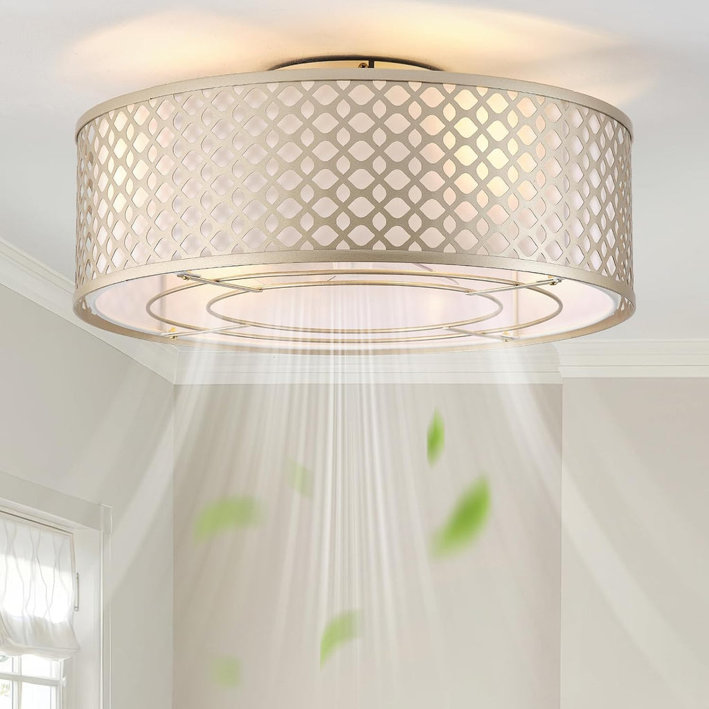20' Gold Ceiling Fan with Light Flush Mount, Boho Ceiling fans with lights Remote Control, with 6 Speeds for Bedroom, Nursery, Living Room