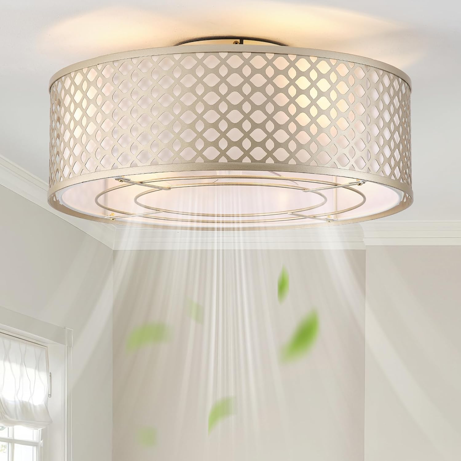 20' Gold Ceiling Fan with Light Flush Mount, Boho Ceiling fans with lights Remote Control, with 6 Speeds for Bedroom, Nursery, Living Room