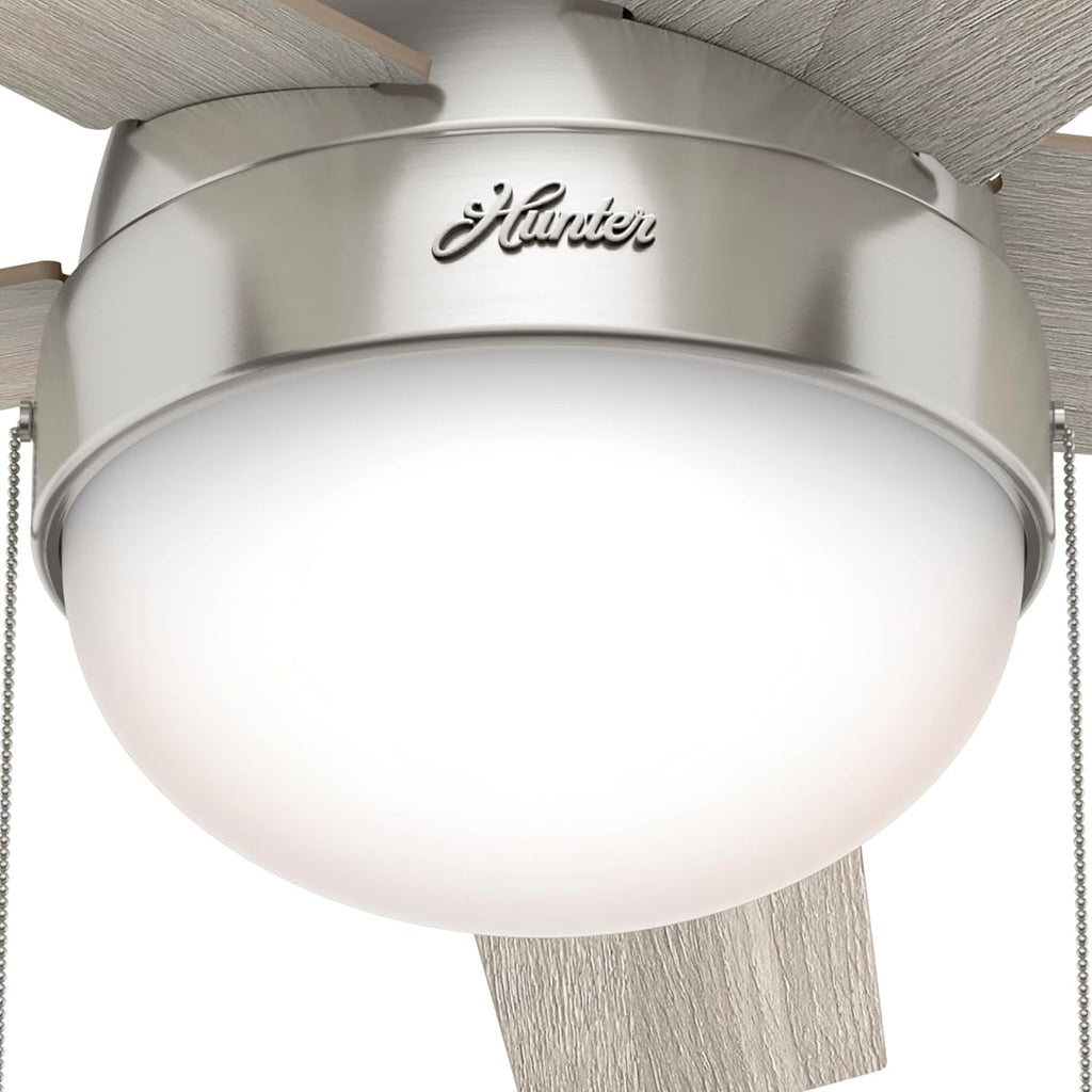Hunter 46 inch Indoor Ceiling Fan with LED Light - Ceiling Fan with Pull Chain, for Bedroom, Living Room, or Kitchen, Low Profile Mount, No Remote, 5 Blades - Anslee 50278, Brushed Nickel
