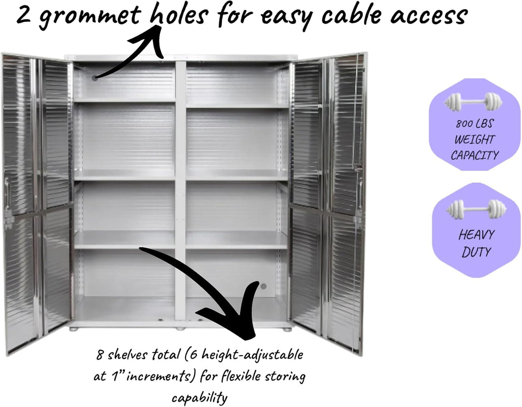 Solid Stainless Steel Lockable Extra Wide MEGA Storage Cabinet, 60' W x 24' D x 72' H (Granite Gray)
