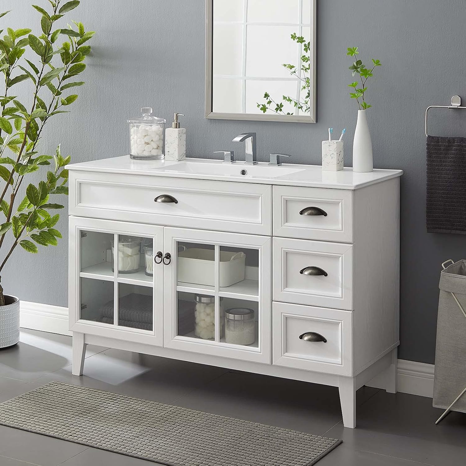 Sink Vanity Cabinet, Wood, White, Modern Contemporary, Hotel Bedroom Bathroom Master Suite Guest