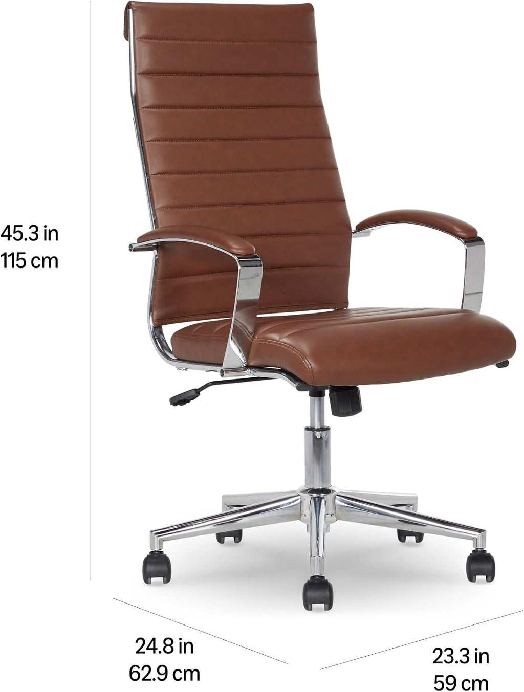 Amazon Basics High-Back Swivel Office Chair with Lumbar Support, Ergonomic Ribbed Faux Leather, Adjustable Height, 24.75'D x 23.25'W x 45.25'H, Brick Red