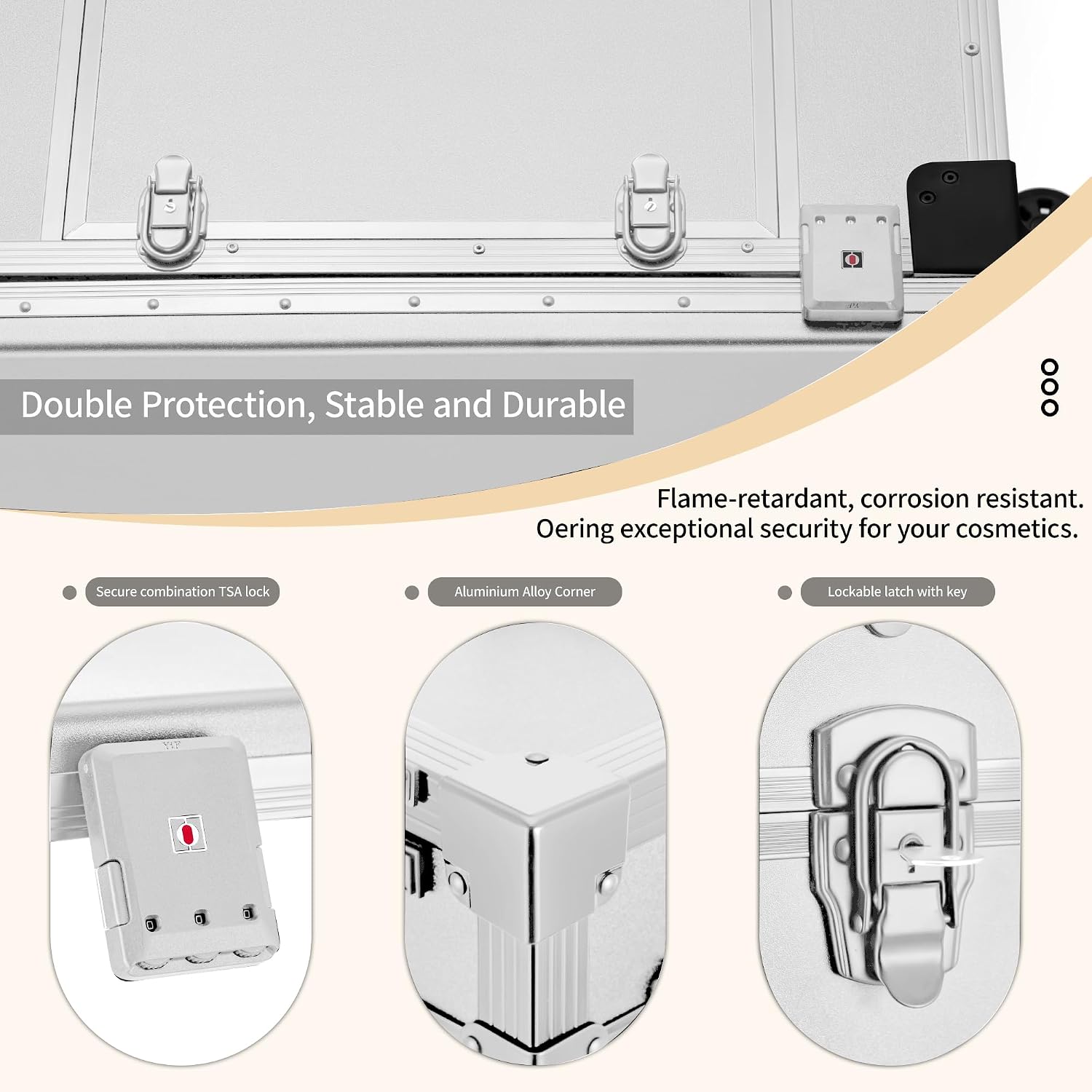 Portable Manicure Table 3 Drawers, Rolling Lockable Makeup Train Case with Blueteeth Speaker and Nail Polish Organizer, Foldable Nail Desk with Mirror & TSA Lock for Nail Tech and Salon Use