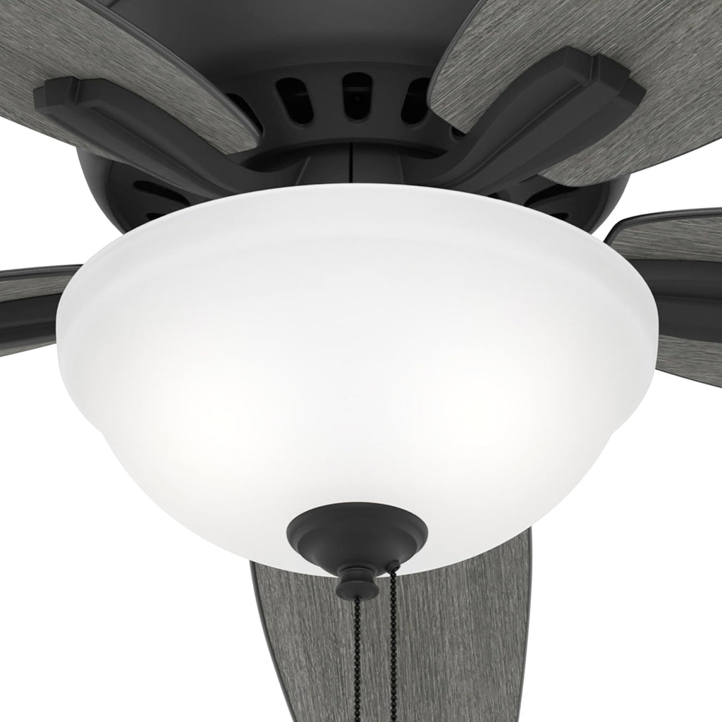 Hunter 52-Inch Ceiling Fan with Lights and Pull Chain - Matte Black, Reversible Blades, Indoor for Kitchen, Bedroom, Living Room (Renewed)