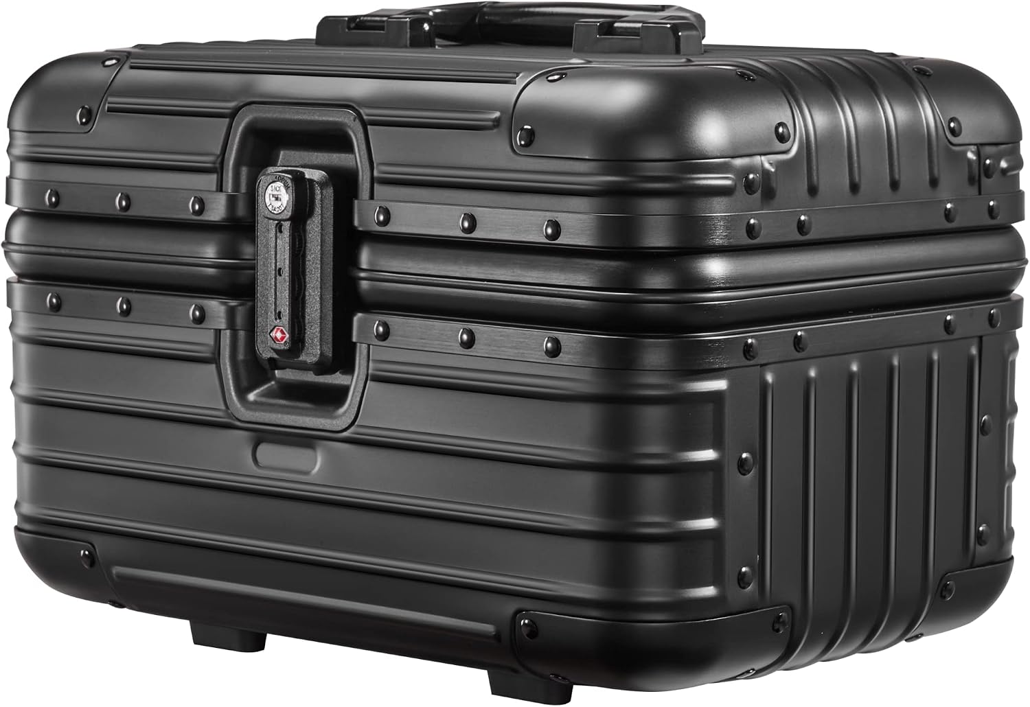 YUEMAI Hard Shell Cosmetic Case, Mini Aluminium Alloy Carrying Makeup Case Suitcase, Small Travel Hand Luggage With Elastic Band, For Make-Up Artist(Black)