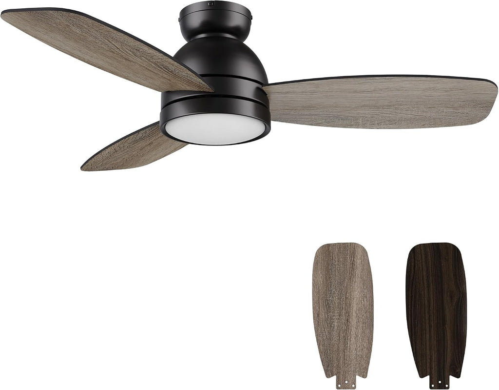 Carro 44' Ceiling Fan with Light Flush Mount, DC 10 Speeds Silent Ceiling Fan with Remote, Low Profile Ceiling Fan with 3 Dual Finish Blades, 3 Light Colors Dimmable LED Ceiling Fan for Living Room