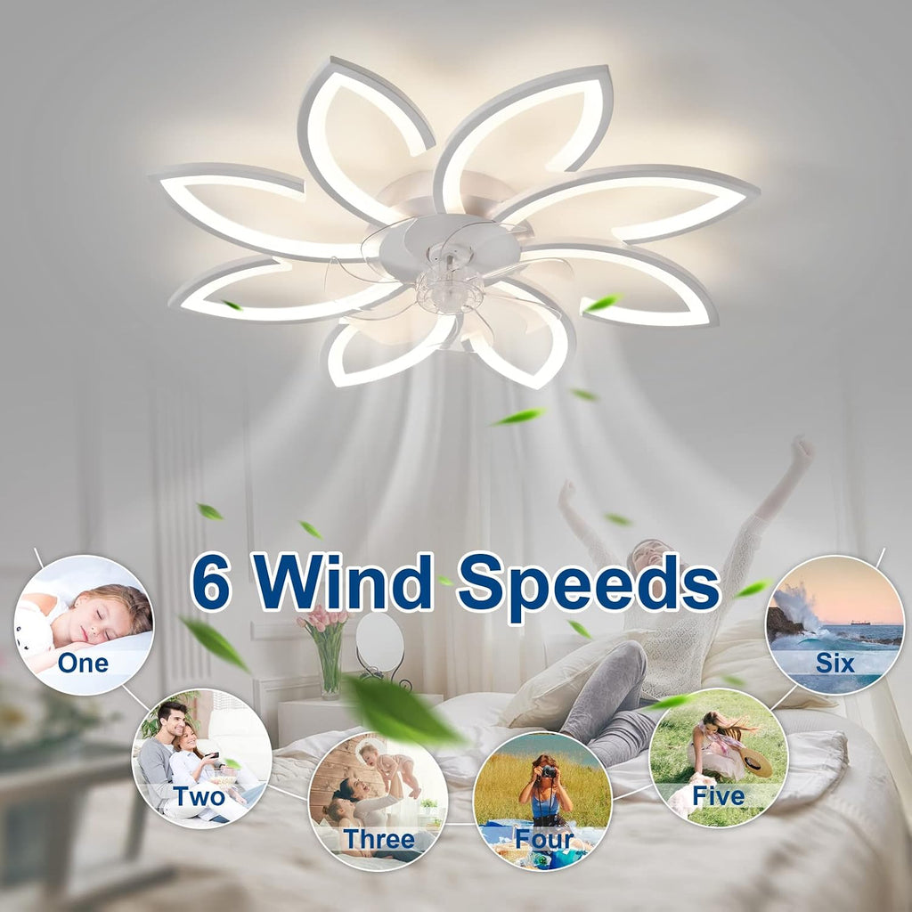 35' Geometric Ceiling Fan with Light Remote Control, 6 Speeds 3 Colors, White Low Profile Flush Mount Ceiling Fan for Kitchen Bedroom Living Room