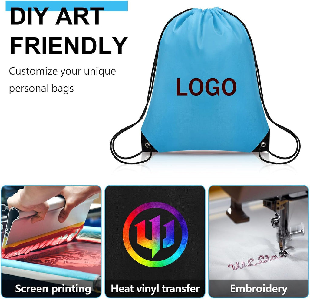 Grneric 200Pcs Drawstring Backpack Bulk Cinch Sackpack Drawstring Bags Nylon for Gym Party Trip(Sky Blue)
