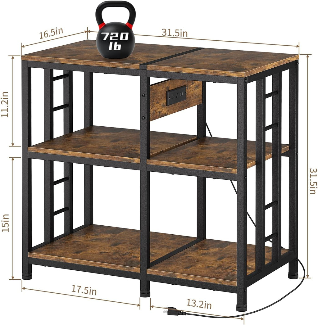 20-29 Gallon Fish Tank Stand with Power Strip, 3-Tier Metal Aquarium Stand, 31.5' L x 16.5' W for 20 Gallon Long Aquarium, 400 lbs Capacity, Retro Brown