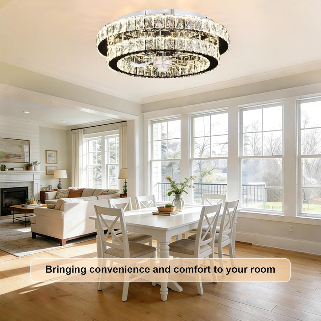 Depuley Modern Ceiling Fan with Lights: 20' Sliver Chandelier Cagd Fan with Remote Control - Modern Crystal Fandelier for Girl's Bedroom Living Room Nursery