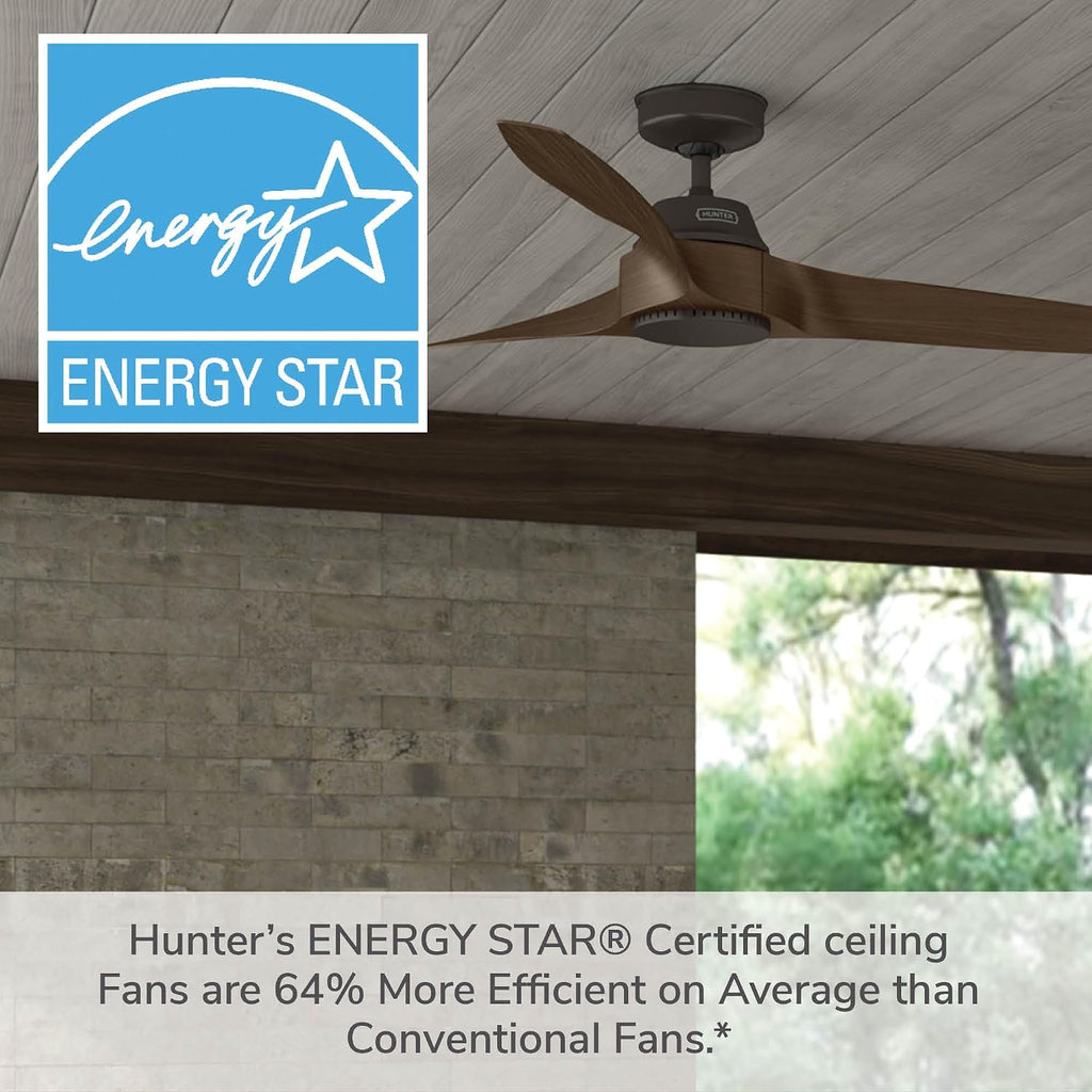Hunter Fan 60 inch Ceiling Fan with No Light, Outdoor or Indoor White Black Ceiling Fan with 3 Blades for Porch, Living Room, Office, Kitchen, Garage (Renewed)