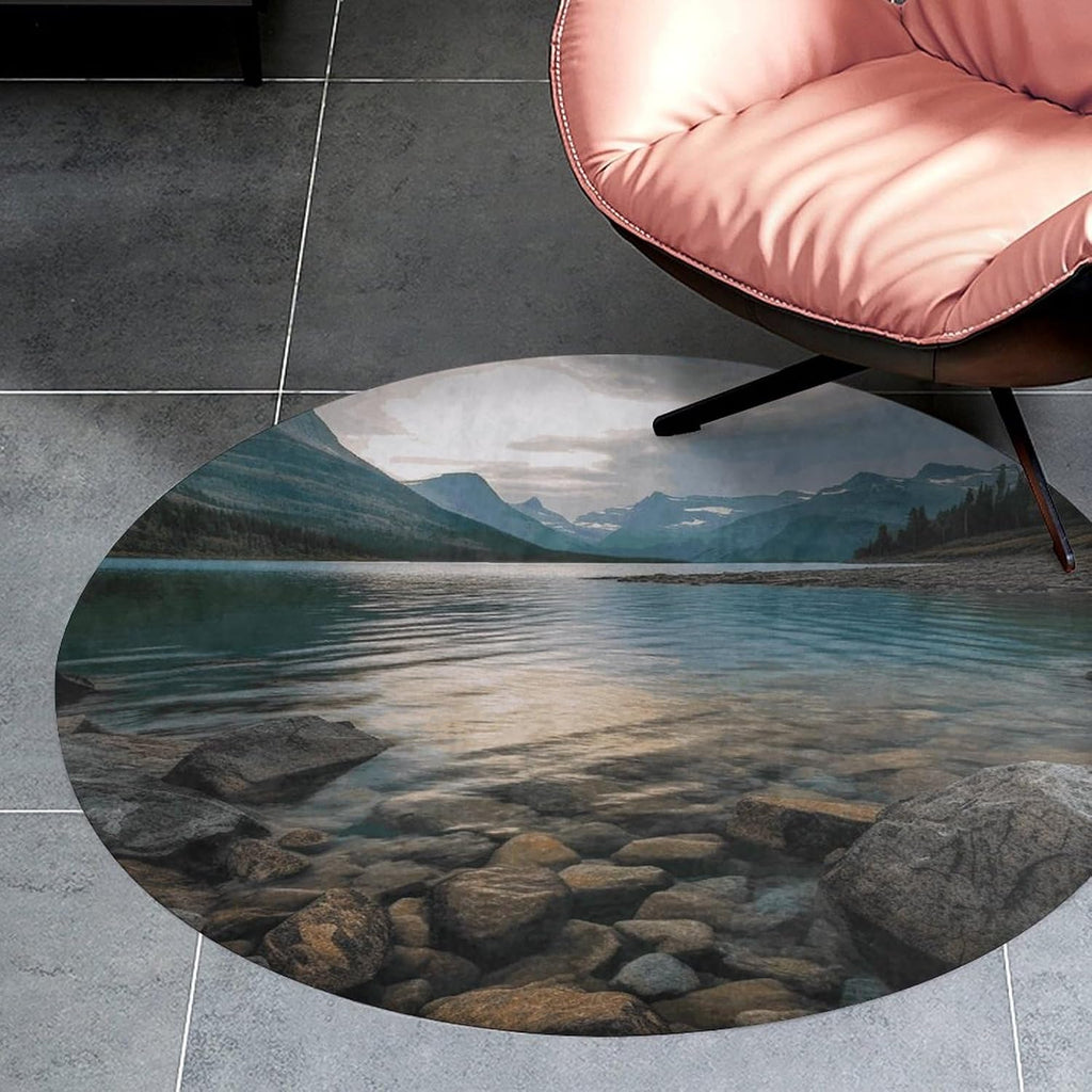 Glacier National Park Coral Velvet Round Floor Mat Non-Slip Bath Rug Floor Covering for Bathroom Vanity Guest Suite & Vacation Home