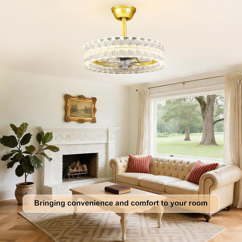 Depuley Crystal Ceiling Fans with Lights: 20' Gold Cagd Fan with Remote Control - Fandelier Fan Light for Girl's Bedroom Living Room Nursery