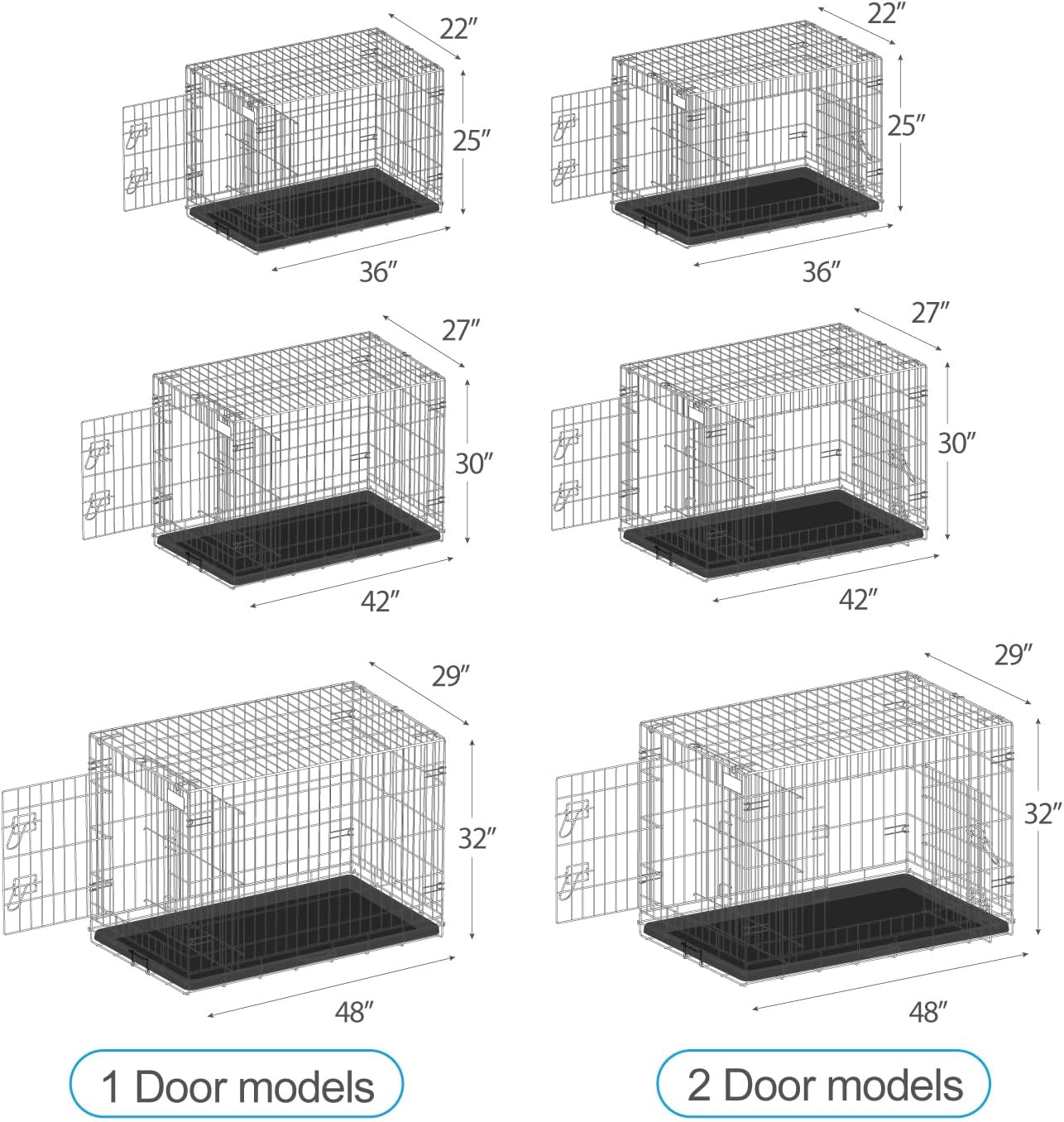 PetsTuff GREAT CRATES 48' XX-Large Dog Crate - Heavy-Duty Dog Kennel With Divider Panel For Pets 90-110lbs - Durable Leaf-Proof Tray - Foldable, Carry Handle & Wheels For Easy Moving - 2 Door Dog Cage