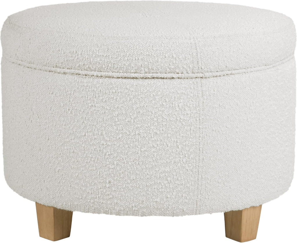 HomePop 24' Large Round Storage Ottoman - Cream Boucle