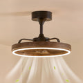 Farmhouse Fandelier Retro Ceiling Fan with Light, 20' Rustic Brown Dimmable LED Chandelier Ceiling Fans, Low Profile Smart Bladeless Ceiling Fan Lights 6 Speeds for Bedroom, Living Room
