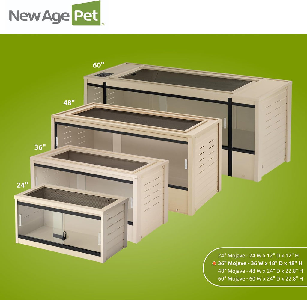 New Age Pet ECOFLEX 36' Wide Medium Reptile Habitat, Mojave Lounge for Snakes, Tortoises & Lizards in Maple, Black & Grey, Easy Assembly, Sliding Glass Doors & Mesh Top
