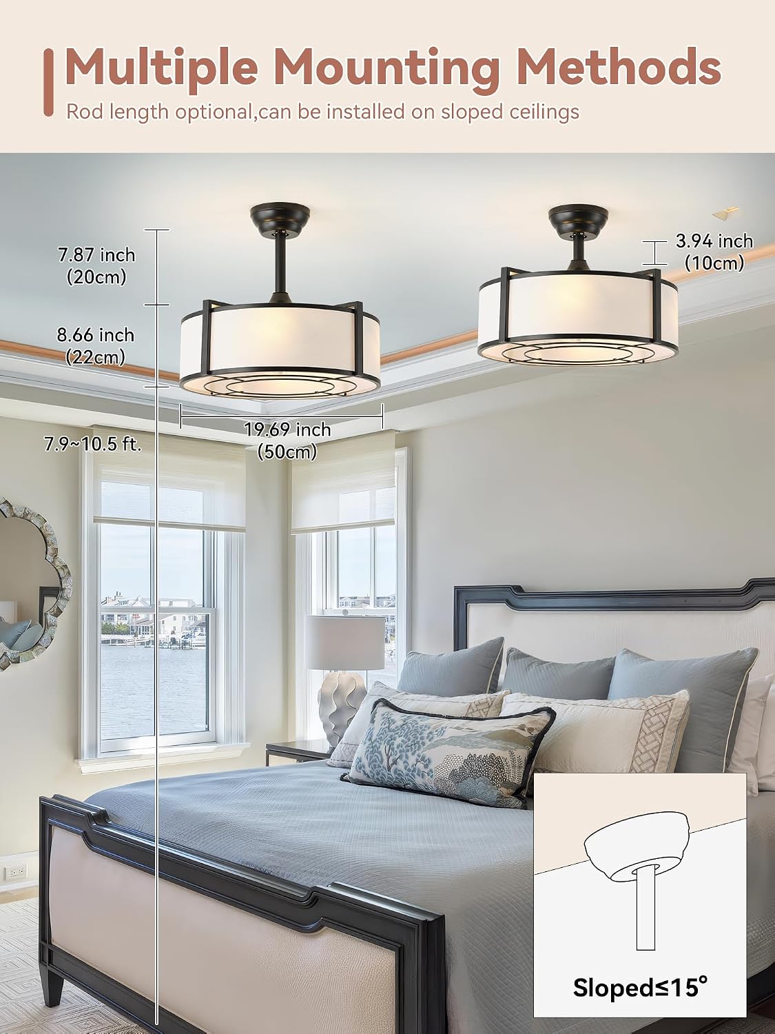 20' Black Fandelier Ceiling Fans with Lights, Boho Rattan Ceiling Fan with Light Remote Control, Caged Mid-Century Modern with 6 Speeds for Bedroom, Nursery, Living Room