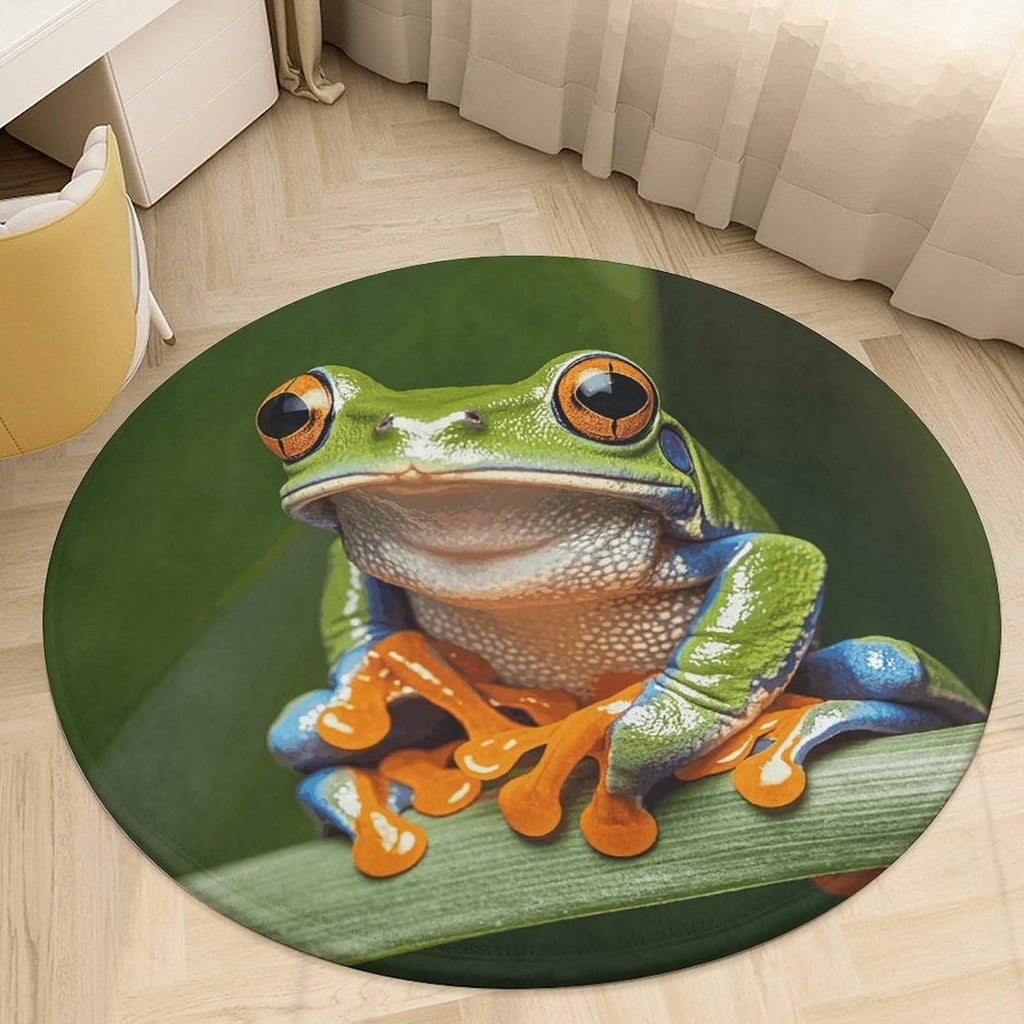 Peace Tree Frog Coral Velvet Round Floor Mat Non-Slip Bath Rug Floor Covering for Bathroom Vanity Guest Suite & Vacation Home