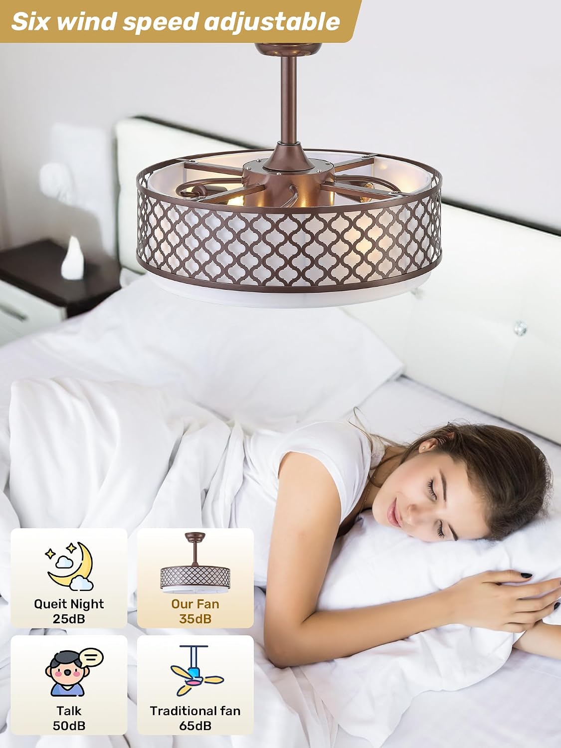20' Brown Fandelier Ceiling Fan with Lights, Rustic Farmhouse Caged Ceiling Fan with Light Remote Control, Rattan with 6 Speeds for Bedroom, Nursery, Living Room