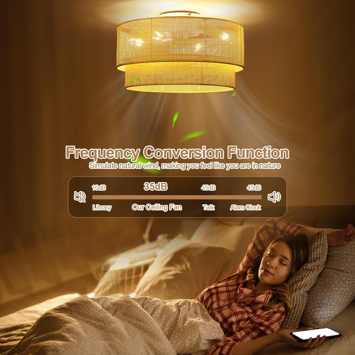 ainqiant 20 Inch Boho Caged Ceiling Fans with Lights Flush Mount, Rattan Ceiling Fan with Light Remote Control with Reversible 6 Speeds for Bedroom, Nursery, Living Room, E26, Base, Indoor