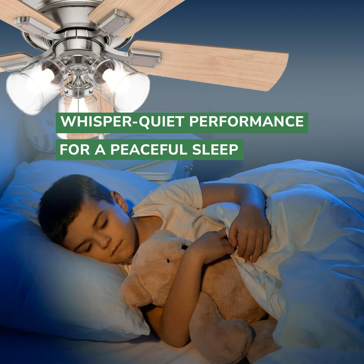 Hunter 42 inch Indoor Ceiling Fan with LED Lights and Pull Chain - Low Profile Flush Mount Ceiling Fan, 5 Blades, For Bedroom, Living Room, or Kitchen, Quiet - Crestfield 52154, Brushed Nickel