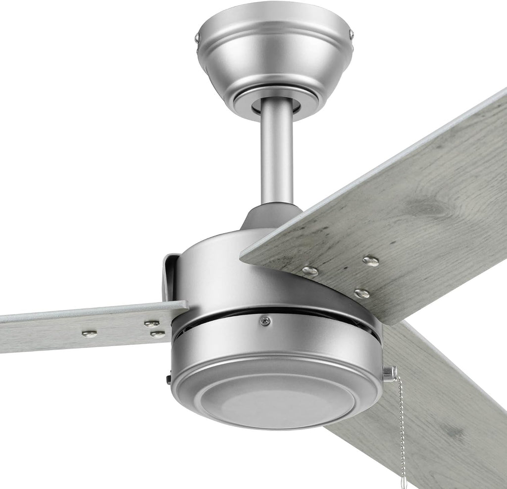 Prominence Home Tenant, 52 Inch Contemporary Indoor Outdoor LED Ceiling Fan, No Light, Pull Chain, Dual Mounting Options, 3 Dual Finish Blades, Reversible Airflow - 51867-01 (Brushed Nickel)