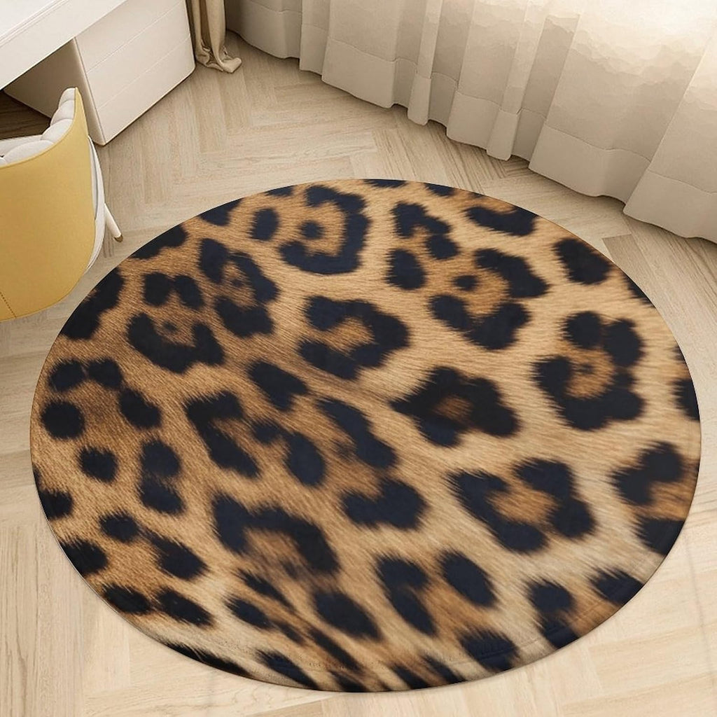 Rough Leopard Print Coral Velvet Round Floor Mat Non-Slip Bath Rug Floor Covering for Bathroom Vanity Guest Suite & Vacation Home