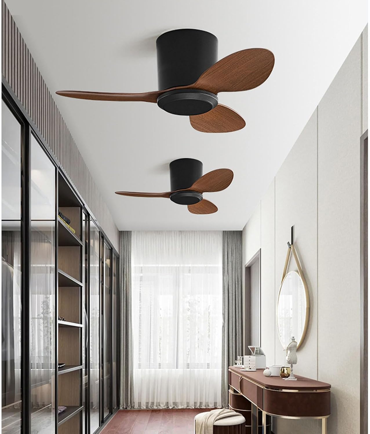 Flush Mount Ceiling Fan No Light Modern Small Ceiling Fans Remote Control 6 Speeds 25 Inch Ceiling Fan Without Lights Quiet DC Motor, 3 Blades For Restaurant Bedroom Patio Indoor
