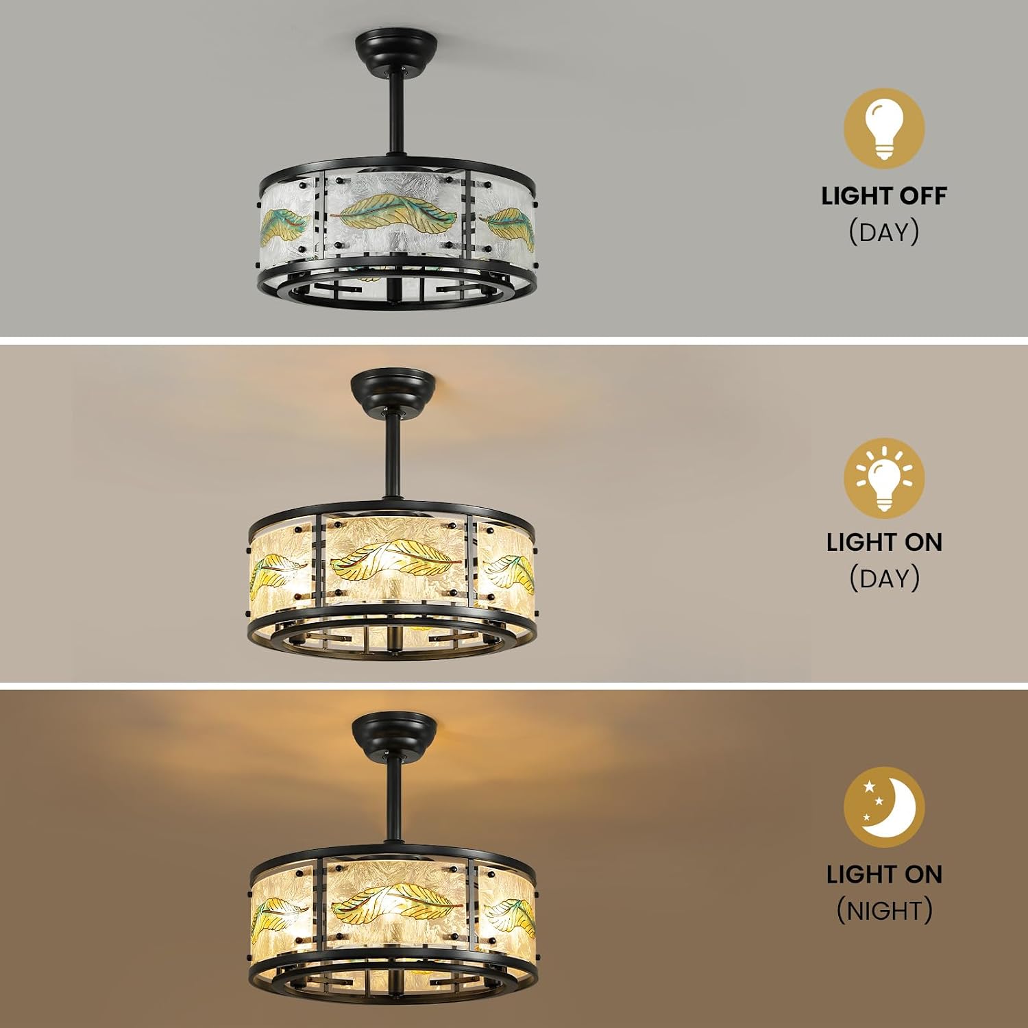 AIJIASI 20' Black Caged Ceiling Fan with Lights, Fandelier Ceiling Fan with Lights Remote Control, 6 Speeds Mid Century Chandelier Ceiling Fan for Bedroom Living Room Nursery