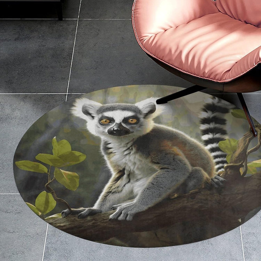Tailed Lemur Coral Velvet Round Floor Mat Non-Slip Bath Rug Floor Covering for Bathroom Vanity Guest Suite & Vacation Home