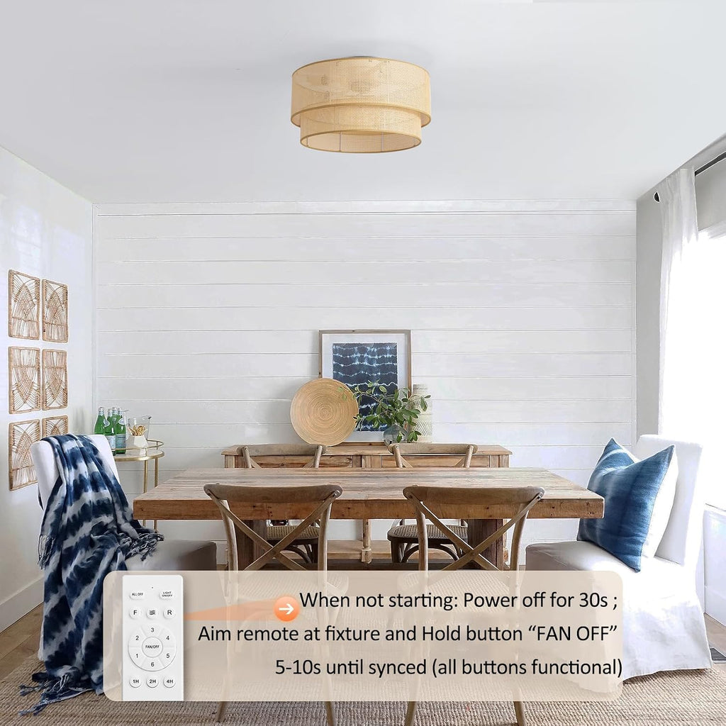 ainqiant 20 Inch Boho Caged Ceiling Fans with Lights Flush Mount, Rattan Ceiling Fan with Light Remote Control with Reversible 6 Speeds for Bedroom, Nursery, Living Room, E26, Base, Indoor