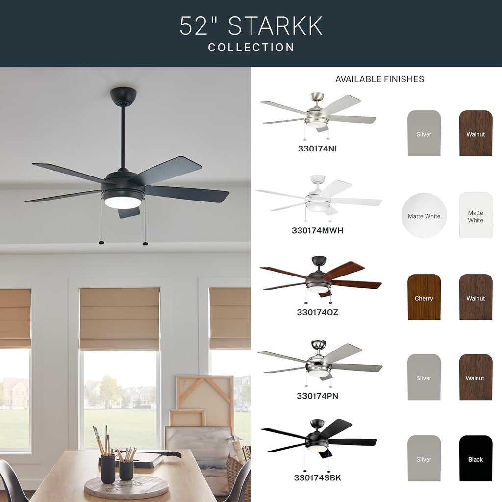 KICHLER 330174OZ Protruding Mount, 5 WALNUT/CHERRY Blades Ceiling fan with 53 watts light, Old Bronze