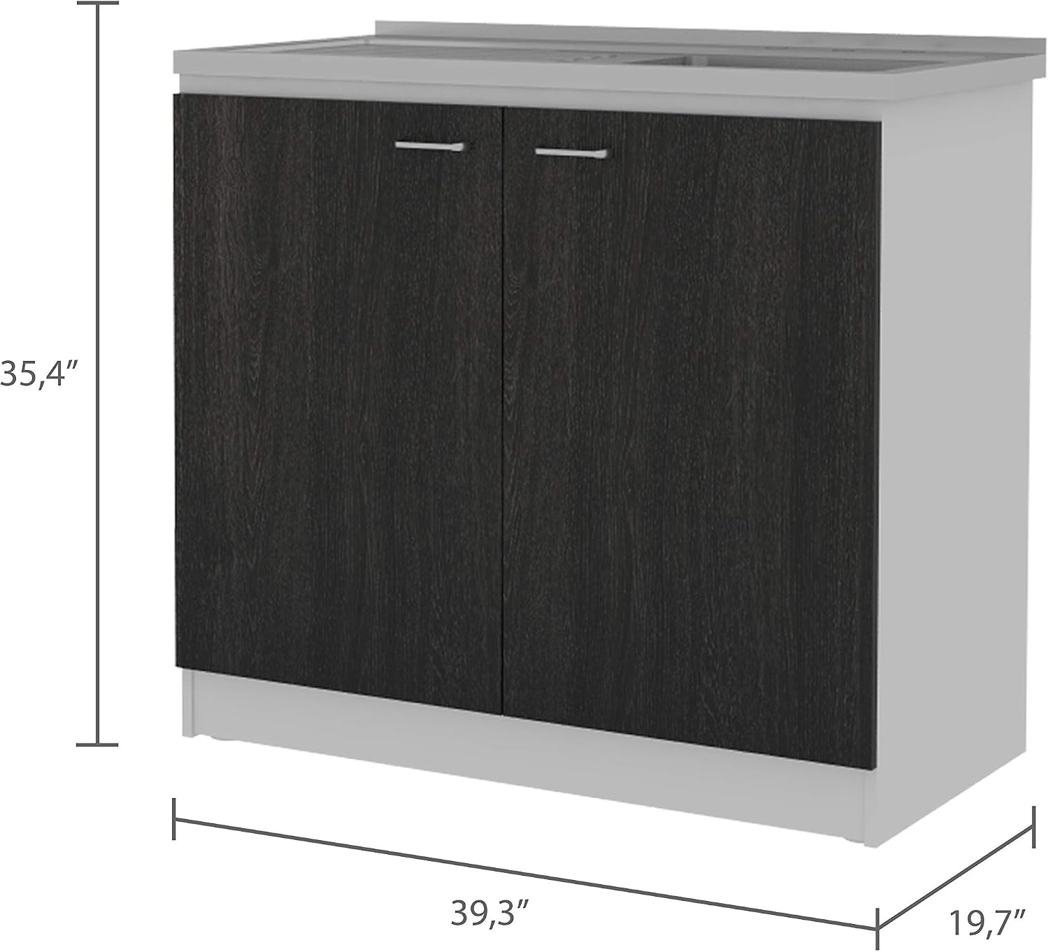 DEPOT E-SHOP Salento Freestanding Sink with Double Door Cabinet and Two Shelves, 35.4' H, White/Black, Kitchen
