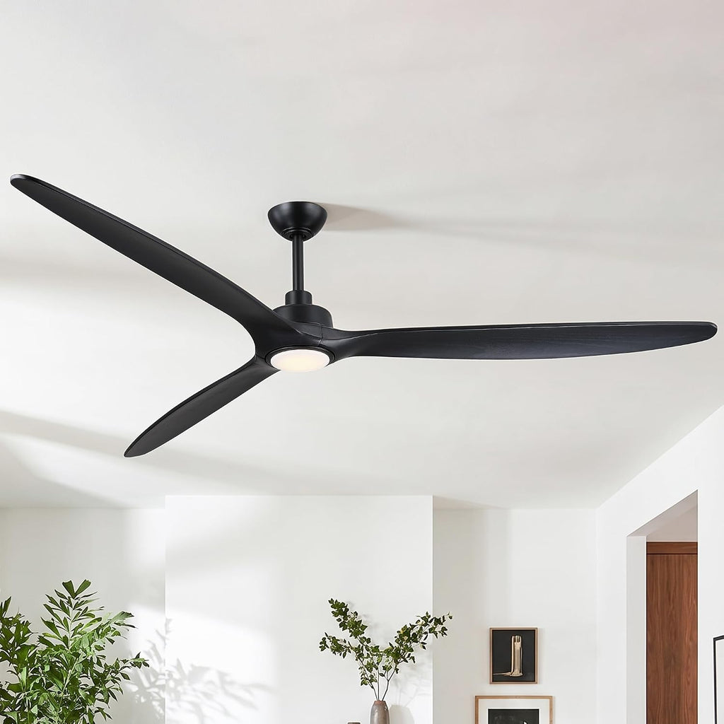 80 Inch Ceiling Fans with Lights and Remote Large Quiet Outdoor Ceiling Fan | Reversible Quiet DC Motor, 3 Natural Wood Blades, 6-Speed, 3CCT & Dimmable LED, High CFM Modern Big Fan for Living Room Patio